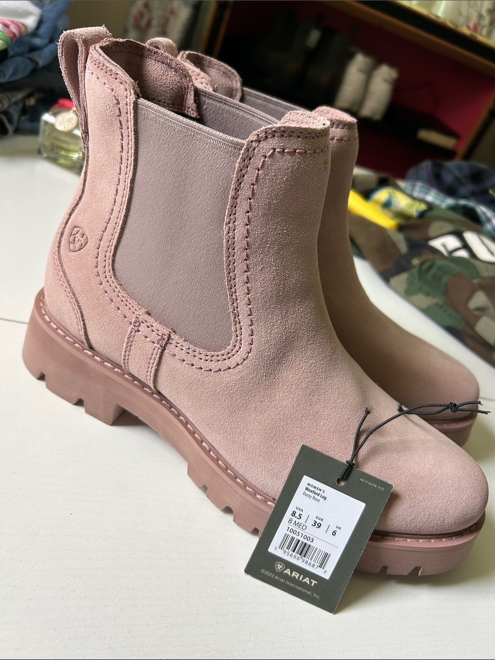 Ariat Blush Pink Suede Chelsea Lug Boots
